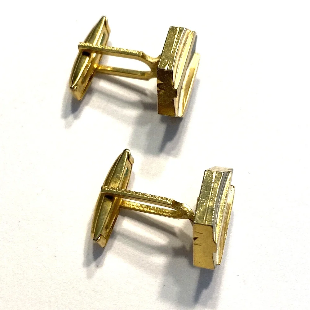 Vintage Mid Century Cufflinks Goldtone & Frosty Silvertone Geometric Hexagon